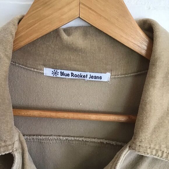 Beige Y2k Blue rocket jeans stretch cord jacket trench coat neutral tone - Picture 6 of 13